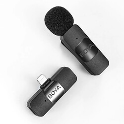 Boya BY-V1 Microphone lavalier sans fil, connexion Apple Lightning, omnidirectionnel, réduction du bruit, batterie de 9h