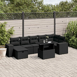 vidaXL Salon de jardin 8 pcs avec coussins noir résine tressée