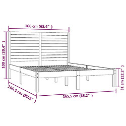 vidaXL Cadre de lit Noir Bois massif 160x200 cm pas cher