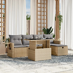 vidaXL Salon de jardin avec coussins 6 pcs beige résine tressée 