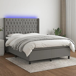 Sommier à lattes et matelas LED,Cadre à lattes de lit pour Adulte Gris foncé 140x190 cm Tissu -MN92234