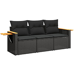 vidaXL Salon de jardin 3 pcs avec coussins noir résine tressée