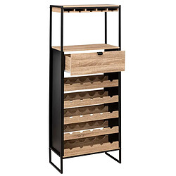 Pegane Meuble bar, porte-bouteilles en aggloméré naturel avec pieds en métal noir - Longueur 60 x Profondeur 30 x Hauteur 160 cm