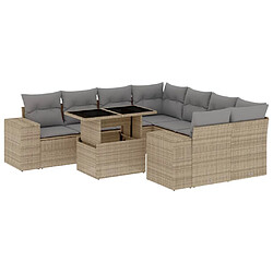 vidaXL Salon de jardin avec coussins 9 pcs beige résine tressée