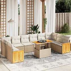 vidaXL Salon de jardin 11 pcs avec coussins beige résine tressée