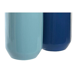 Vase DKD Home Decor Blanc Bleu ciel Blue marine Grès (12,5 x 12,5 x 25 cm) (2 Unités)