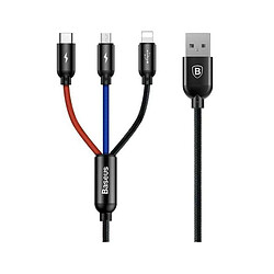 Cable Baseus 3in1 Type-C/Lightning/Micro-USB 3A 1.2m Negro