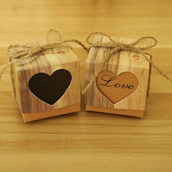 Avis Wewoo 100 PCS Mariage Grain de Bois Amour Motif en forme de Coeur Évidée Boîte de Sucre de Papier Kraft, Taille: 5 * 5 * 5 cm