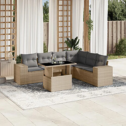 vidaXL Salon de jardin avec coussins 7 pcs beige résine tressée 