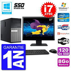 PC Tour DELL 9020 Ecran 27" Core i7-4790 RAM 8Go SSD 120Go Graveur DVD Wifi W7 · Occasion 