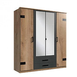 Inside 75 Armoire GALWAY style industriel 180 cm 4 portes 2 tiroirs chêne poutre