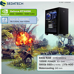 Sedatech PC Gaming • Intel i9-10980XE • RTX4090 • 64 Go RAM • 500Go SSD M.2 • 3To HDD • sans OS