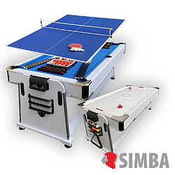 Simba BILLARD AMERICAIN BLANC 7FT BLEU+HOCKEY DE TABLE+TABLE DE TENNIS+PLAN COVERTOUR