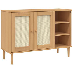 Buffet commode,console pour rangement SENJA aspect rotin marron 112x40x80cm bois massif de pin -MN55011