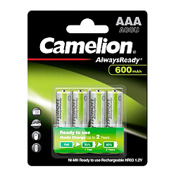 Pack de 4 piles rechargeables Camelion AlwaysReady Micro AAA 600mA