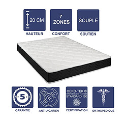 Literie Julien Matelas Latex 80 Kg/m3 + Aertech+ 35 Kg/m3 + Alèse 160x200 x 20 cm Souple 7 Zones de Confort - Très Respirant 