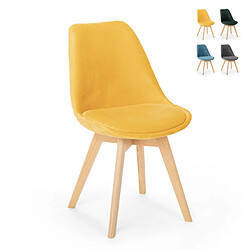 Ahd Amazing Home Design Chaise design scandinave en bois de velours avec coussin pour cuisine bar restaurant Dolphin Lux, Couleur: Jaune