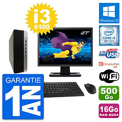 PC HP 600 G3 SFF Ecran 27" Intel i3-6100 RAM 16Go Disque 500Go Windows 10 Wifi - Occasion