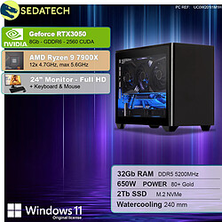 Sedatech Pack Mini-PC Pro • AMD Ryzen 9 7900X • RTX3050 • 32Go DDR5 • 2To SSD M.2 • Windows 11 • Moniteur 24"