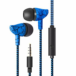 Casque Intra-Auriculaire À Commande Filaire Avec Microphone Prise Stéréo 3,5 Mm Mode Fil Tressé Crack Écouteurs Bleu 