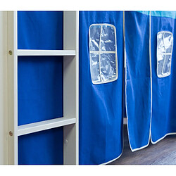 Decoshop26 Lit mezzanine 90x200cm avec échelle en bois blanc toile et tunnel bleu LIT06102