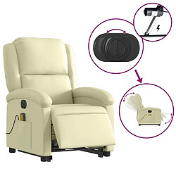 Maison Chic Fauteuil Relax pour salon, Fauteuil inclinable de massage électrique crème cuir véritable -GKD85047 pas cher