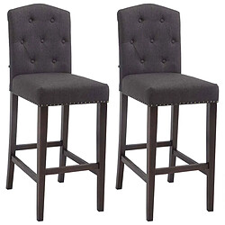 Decoshop26 Lot de 2 tabouret de bar capitonné style baroque en tissu gris foncé pieds en bois marron foncé 10_0000548