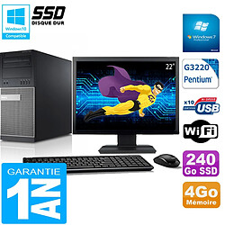 PC Tour DELL 9020 Intel G3220 Ram 4Go Disque 240 Go SSD Wifi W7 Ecran 22" · Occasion 