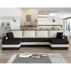 Bestmobilier Valos - canapé panoramique en U - 7 places - convertible avec coffre - en velours Valos - canapé panoramique en U - 7 places - convertible avec coffre - en velours - Noir / Blanc