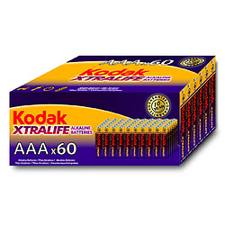 KODAK - Pile - XTRALIFE Alcaline - AAA / LR03 - pack 60 - Multicolore