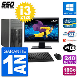 PC Tour HP 6300 CMT Ecran 22" Intel i3-2120 RAM 16Go SSD 240Go Windows 10 Wifi · Occasion 