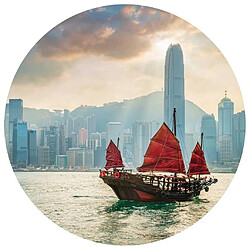 WallArt Papier peint cercle Skyline with Junk Boat 142,5 cm