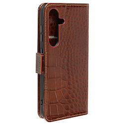 Avizar Étui Cuir pour Samsung Galaxy S24 Portefeuille RFID Motif Crocodile Marron Foncé