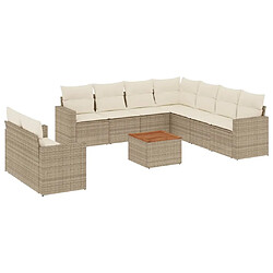 vidaXL Salon de jardin avec coussins 10 pcs beige résine tressée