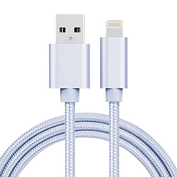 Wewoo Câble argent pour iPhone X / 8 & 8 Plus / 7 & 7 Plus / 6 & 6s & 6 Plus & 6s Plus / iPad 1m 3A style métallique tissé tête Lightning à de données / chargeur USB,