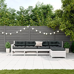 vidaXL Salon de jardin 5 pcs avec coussins blanc bois massif de pin 