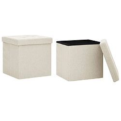 vidaXL Tabourets de rangement pliables lot de 2 blanc crème Faux lin