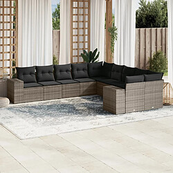 vidaXL Salon de jardin avec coussins 10 pcs gris résine tressée