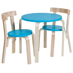 Pegane Ensemble de table et 2 tabourets pour enfant coloris bleu, blanc