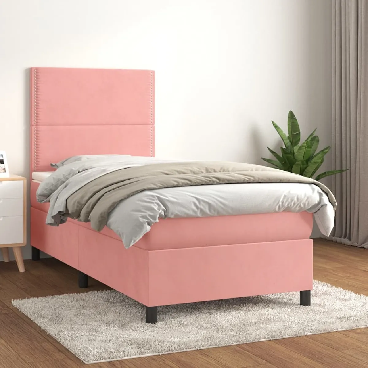 Maison Chic Lit Adulte - Lit simple Lit à sommier tapissier avec matelas moelleux - Meuble de Chambre - Rose 90x190 cm Velours -MN97900