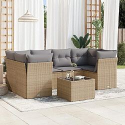 vidaXL Salon de jardin avec coussins 7 pcs beige résine tressée 