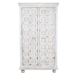 Pegane Armoire de rangement en bois sculpté coloris blanc vieilli - Longueur 100 x Profondeur 40 x Hauteur 180 cm