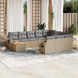 vidaXL Salon de jardin et coussins 11 pcs mélange beige résine tressée 