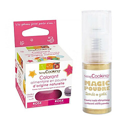 Scrapcooking Colorant alimentaire Rose foncé + Poudre alimentaire irisée dorée 