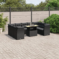 Maison Chic Salon de jardin 10 pcs avec coussins, Ensemble Tables et chaises d'extérieur noir résine tressée -GKD824789