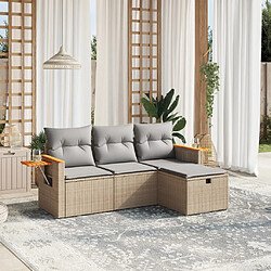 vidaXL Salon de jardin avec coussins 4pcs mélange beige résine tressée