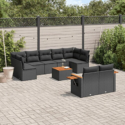 vidaXL Salon de jardin 10 pcs avec coussins noir résine tressée 