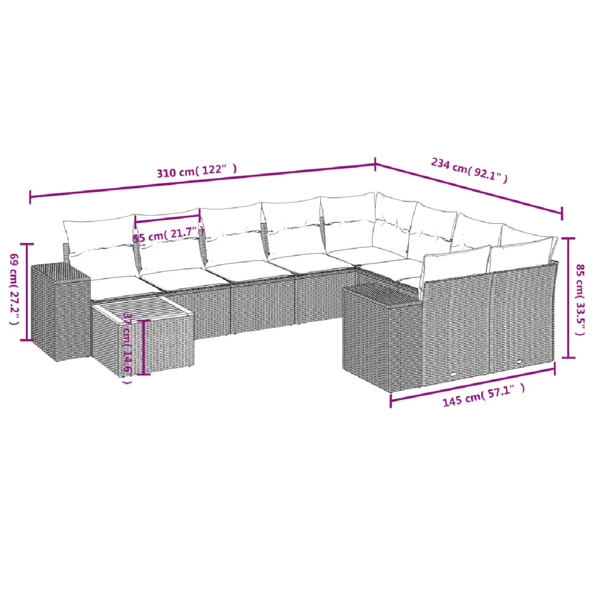 Avis Maison Chic Salon de jardin avec coussins 10 pcs, Ensemble Tables et chaises de jardin, beige résine tressée -GKD604193