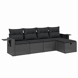 vidaXL Salon de jardin 5 pcs avec coussins noir résine tressée