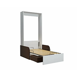 Inside 75 Armoire lit escamotable DYNAMO SOFA blanc canapé + accoudoirs tissu marron 90*200 cm